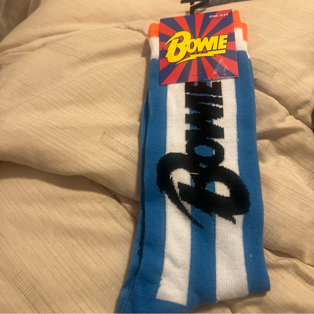 David Bowie Blue And White Mens Socks